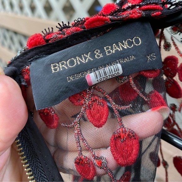 Bronx And Banco Gloria Midi Black Mesh in Red Floral Embroidery Dress - Picture 6 of 6